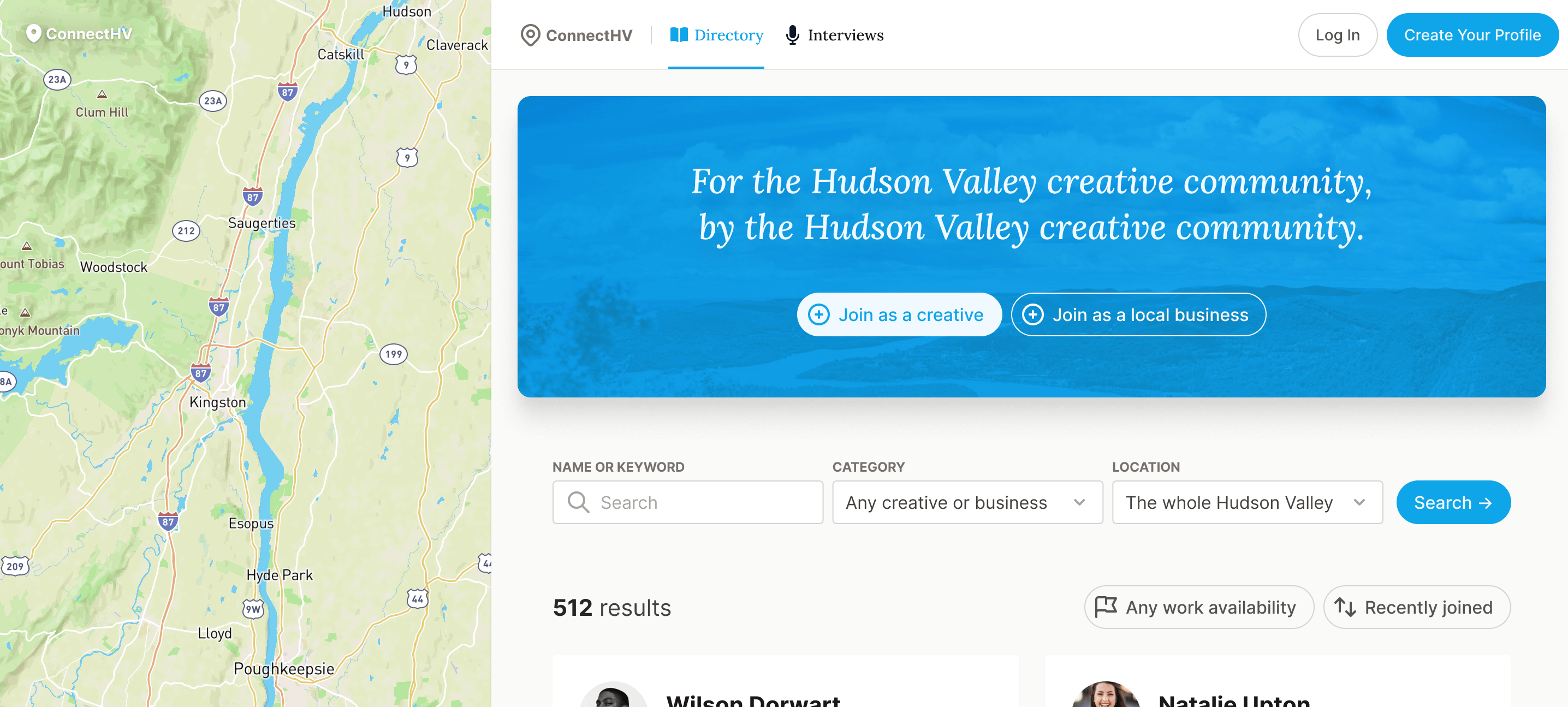ConnectHV hero section exploration for logged-out visitors